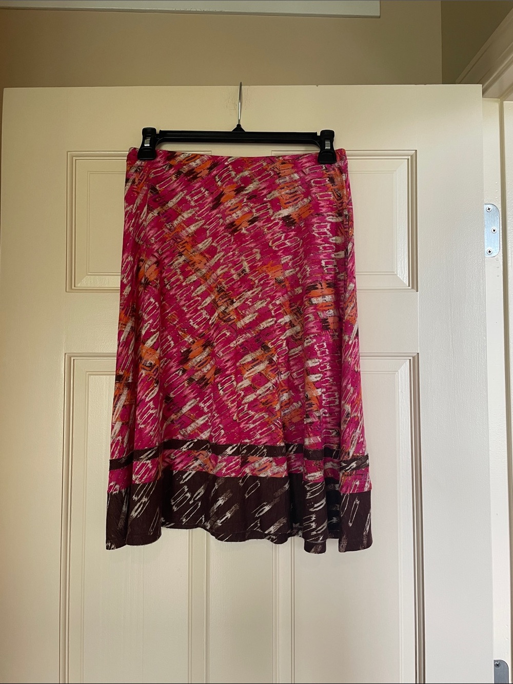 NIC+ZOE Pink and Brown Patterned Midi Skirt